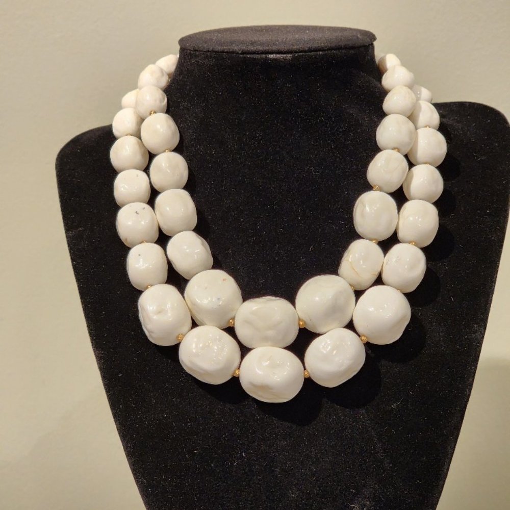 Vintage Chunky White Beaded Double Stranded Necklace